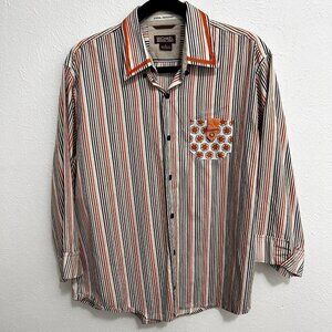 Michael Kors Size L / XL Shirt Button Down White‎ Striped Pockets Upcycled Art